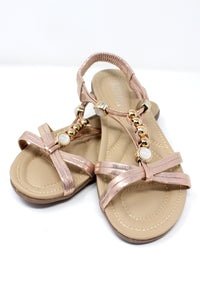 Rose Gold Lightweight T Strap Flat Sandal-1