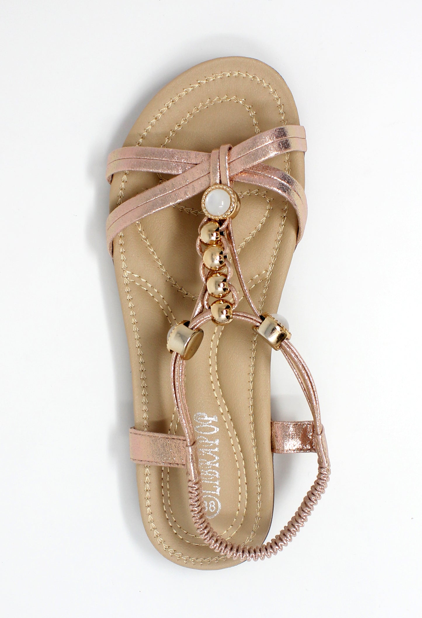 Rose Gold Lightweight T Strap Flat Sandal-1