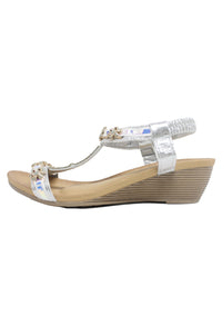 Silver Lightweight T Strap Wedge Sandal