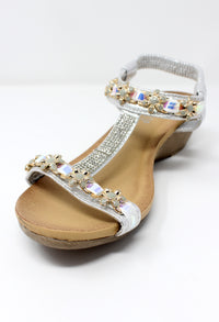 Silver Lightweight T Strap Wedge Sandal