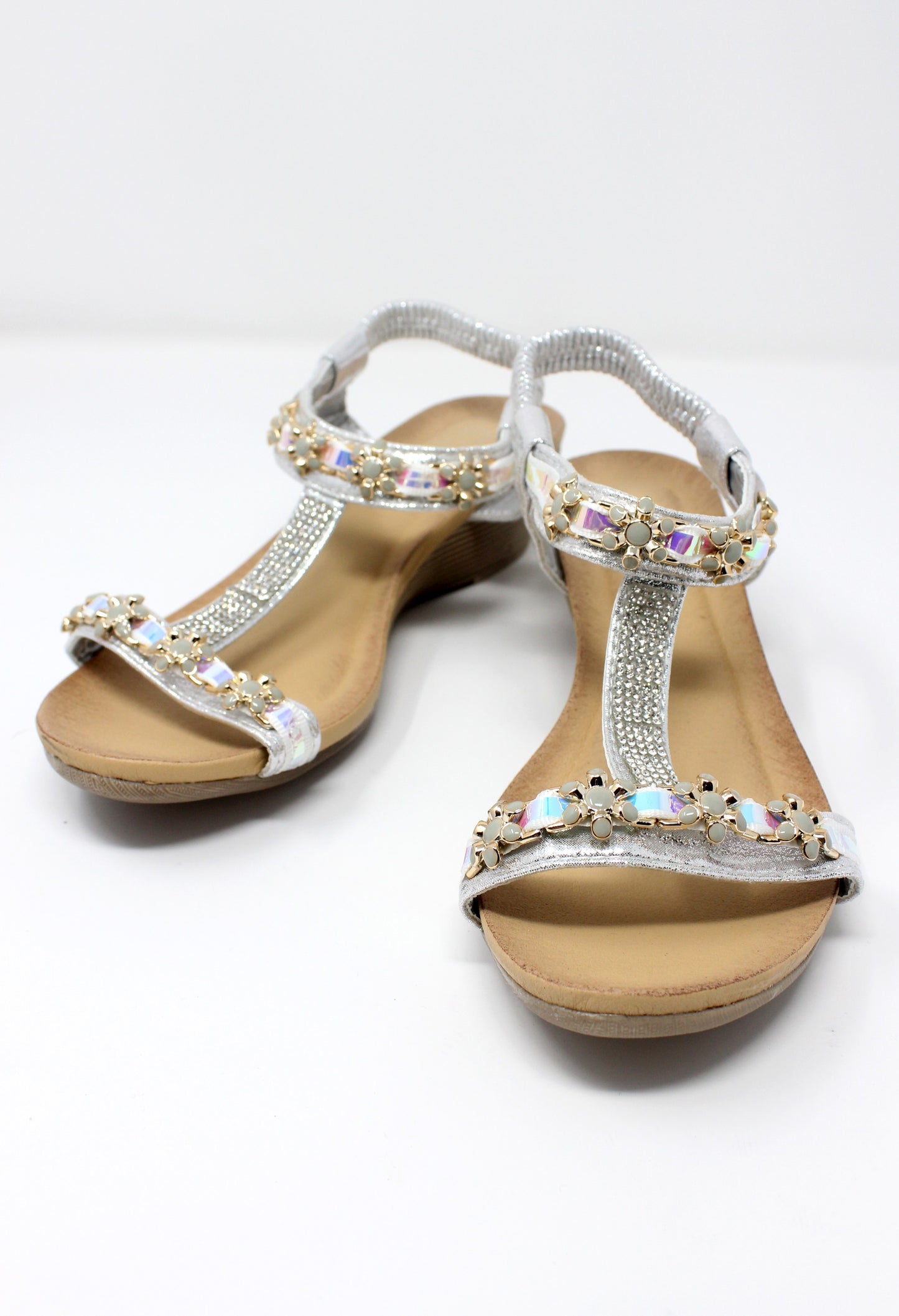 Silver Lightweight T Strap Wedge Sandal