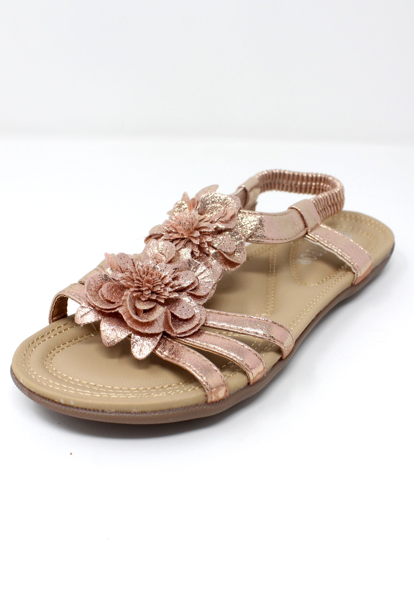 Rose Gold Lightweight T Strap Flat Sandal