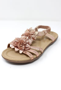 Rose Gold Lightweight T Strap Flat Sandal