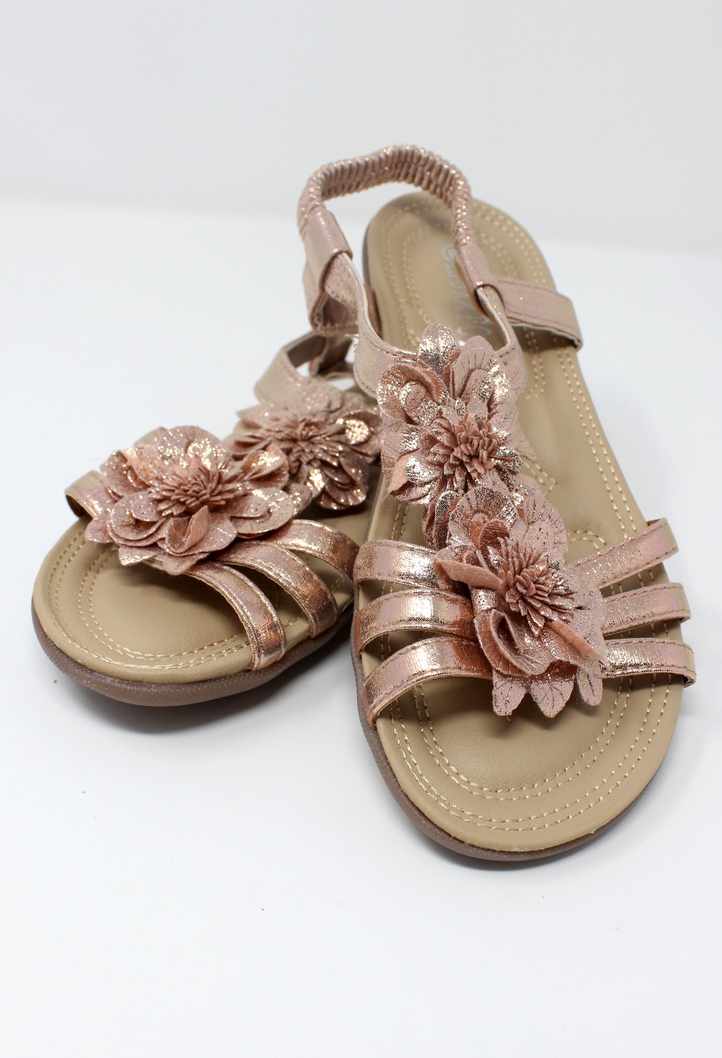 Rose Gold Lightweight T Strap Flat Sandal