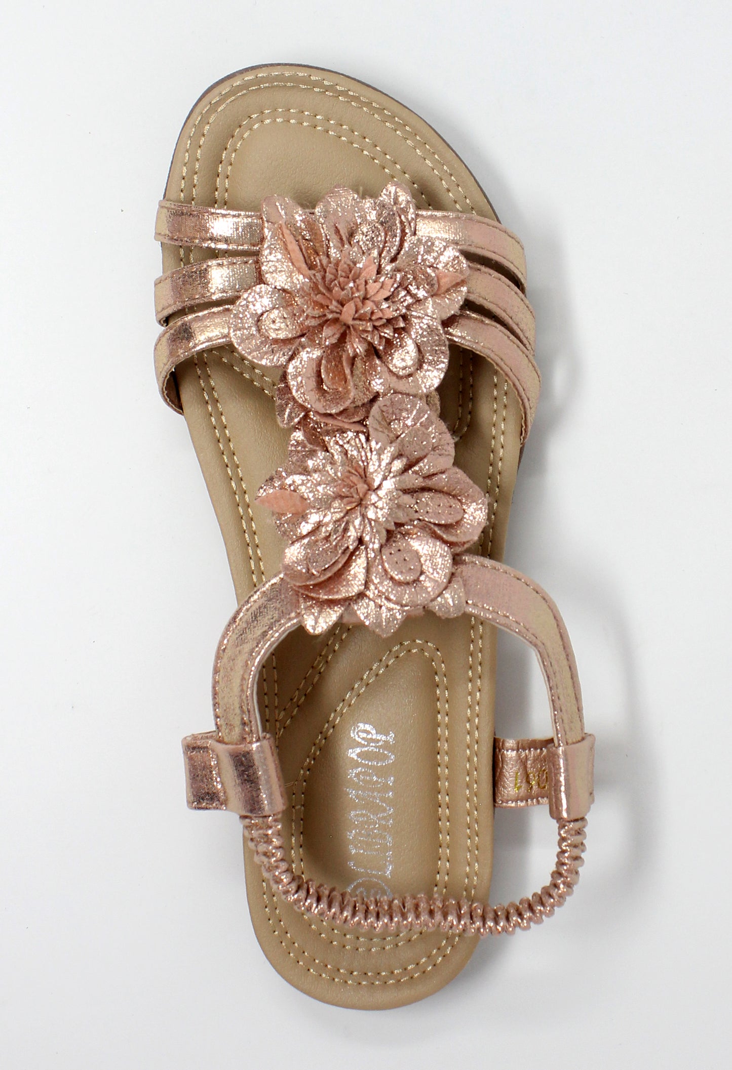 Rose Gold Lightweight T Strap Flat Sandal