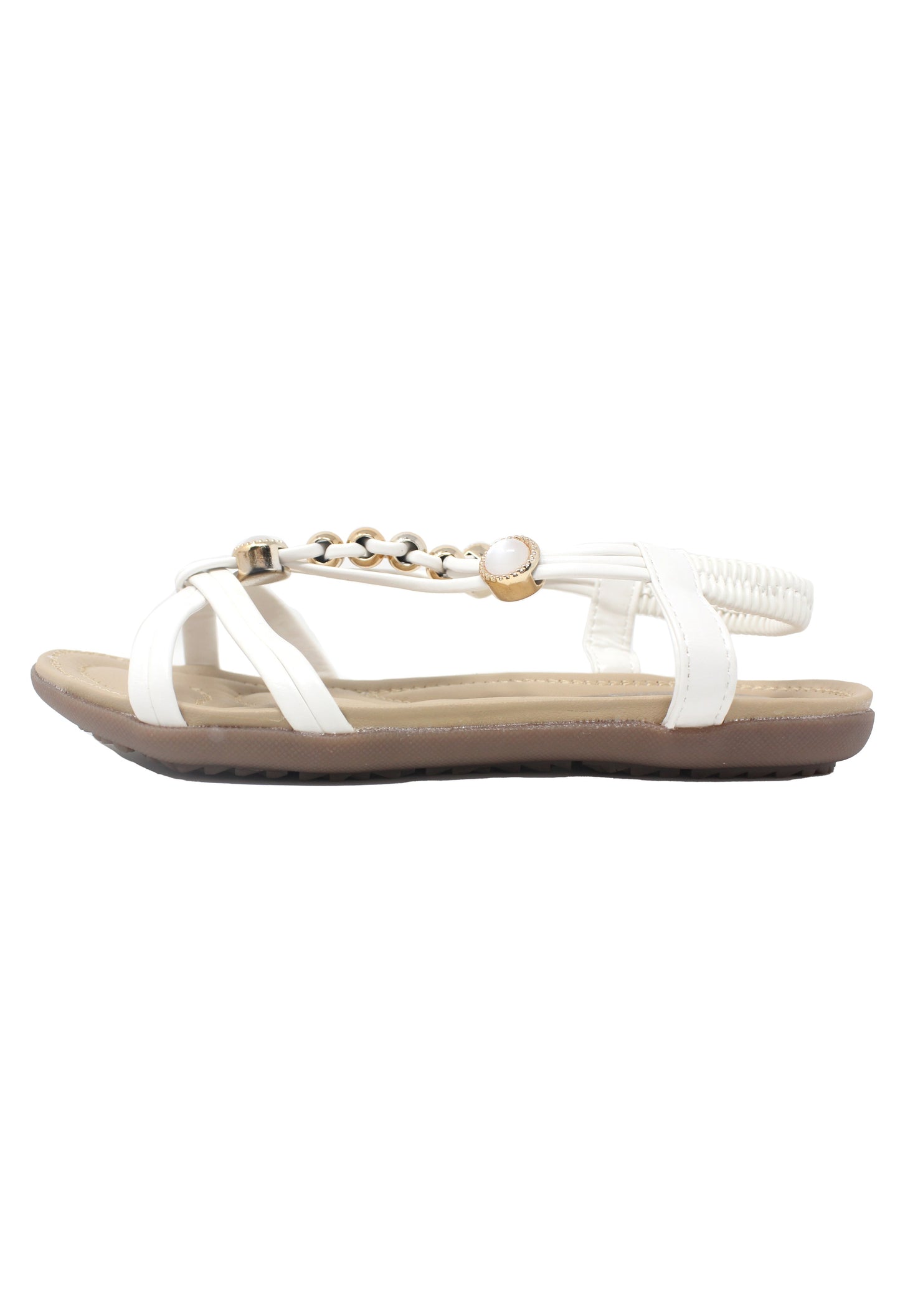 White Lightweight T Strap Flat Sandal,