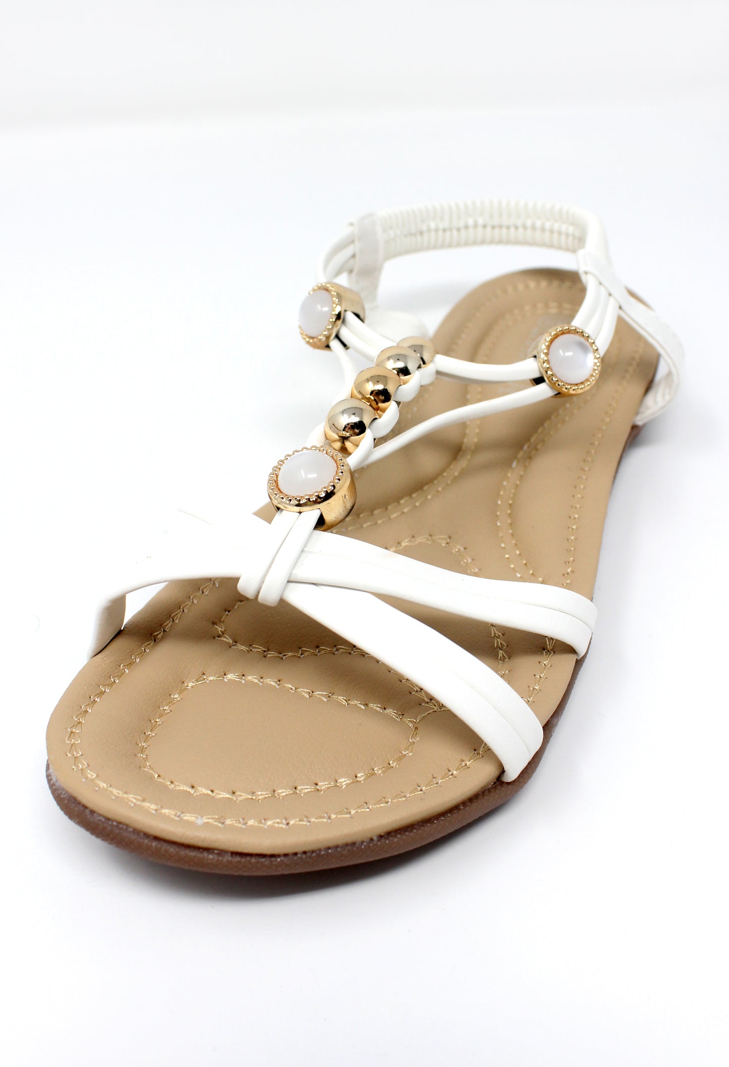 White Lightweight T Strap Flat Sandal,