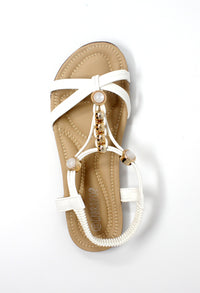 White Lightweight T Strap Flat Sandal,