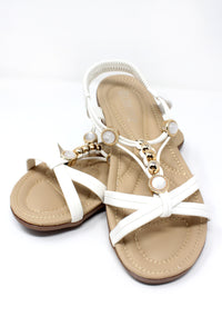 White Lightweight T Strap Flat Sandal,