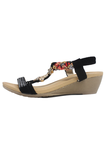 Black Lightweight T Strap Wedge Sandal-1