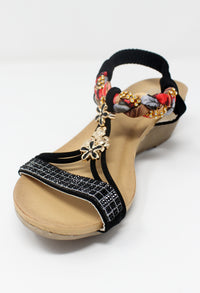 Black Lightweight T Strap Wedge Sandal-1