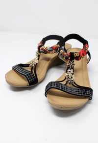 Black Lightweight T Strap Wedge Sandal-1