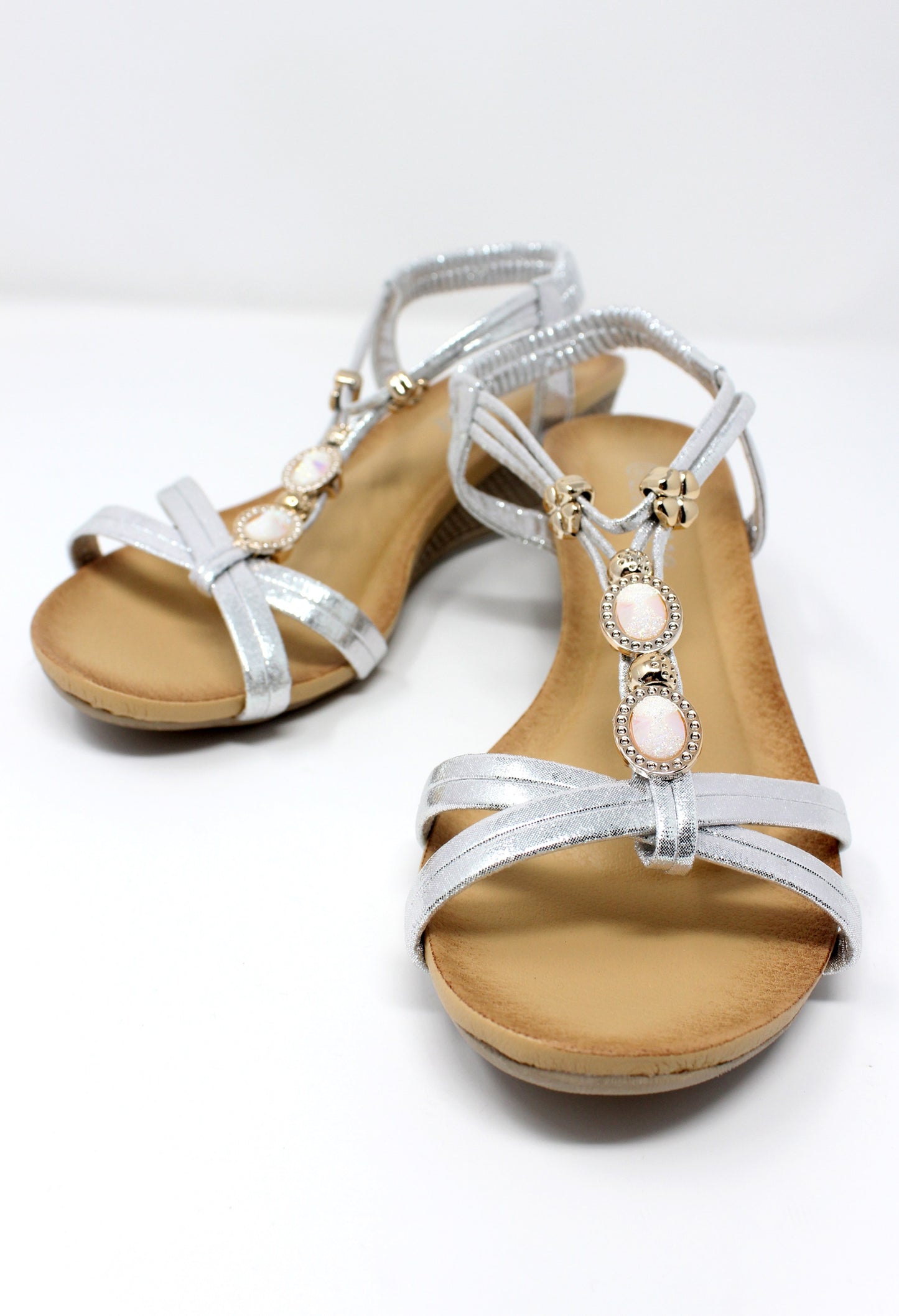 Silver Lightweight T Strap Wedge Sandal-1