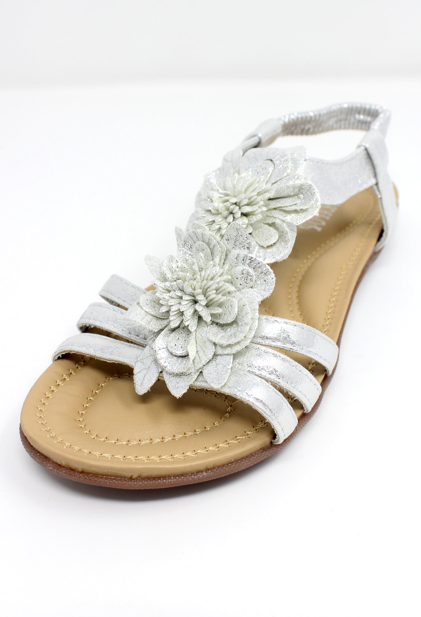 Silver Lightweight T Strap Flat Sandal