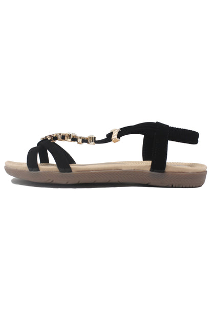 Black Lightweight T Strap Flat Sandal-1