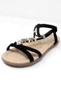 Black Lightweight T Strap Flat Sandal-1