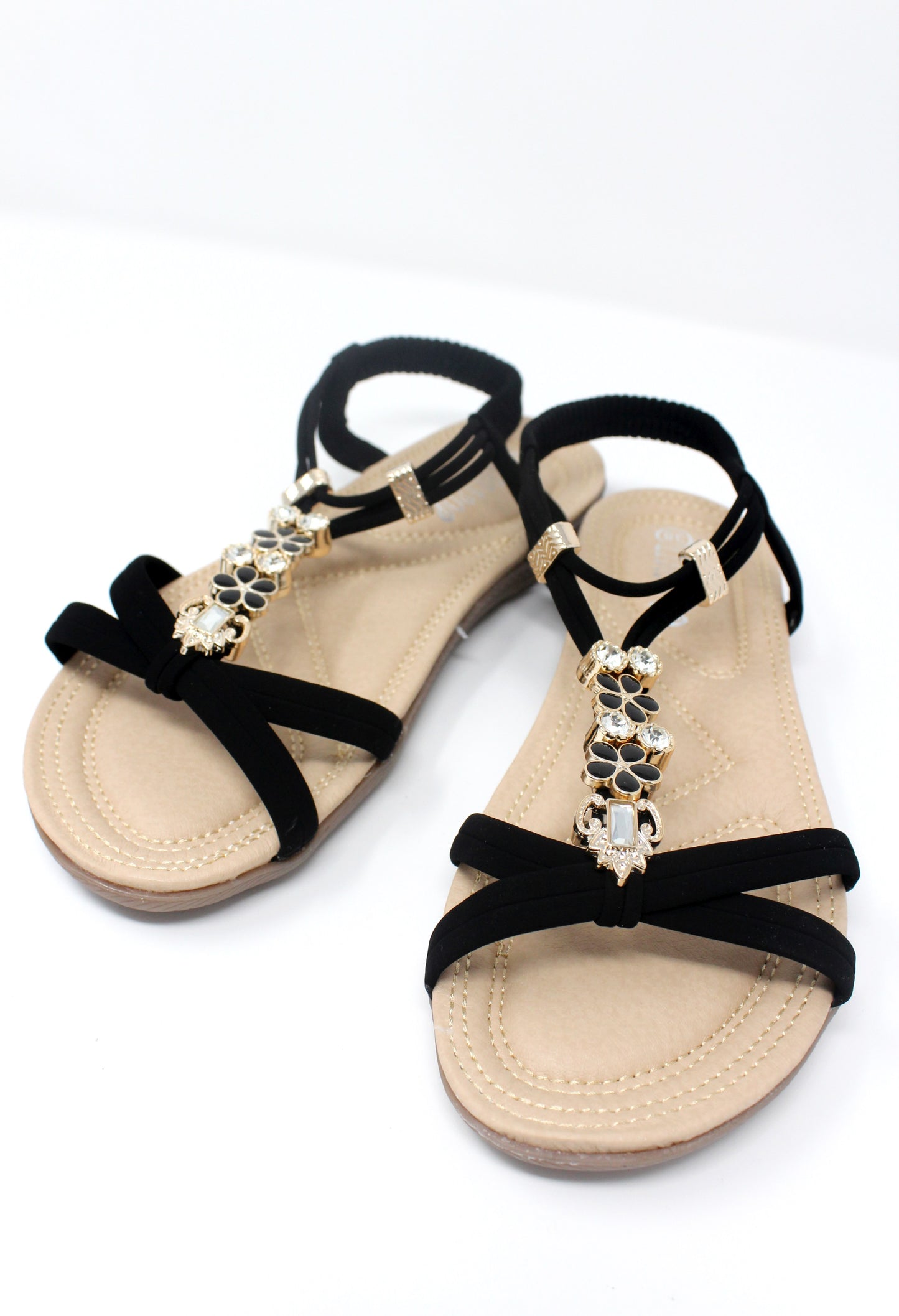 Black Lightweight T Strap Flat Sandal-1