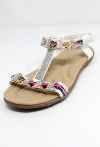 White Lightweight T Strap Flat Sandal