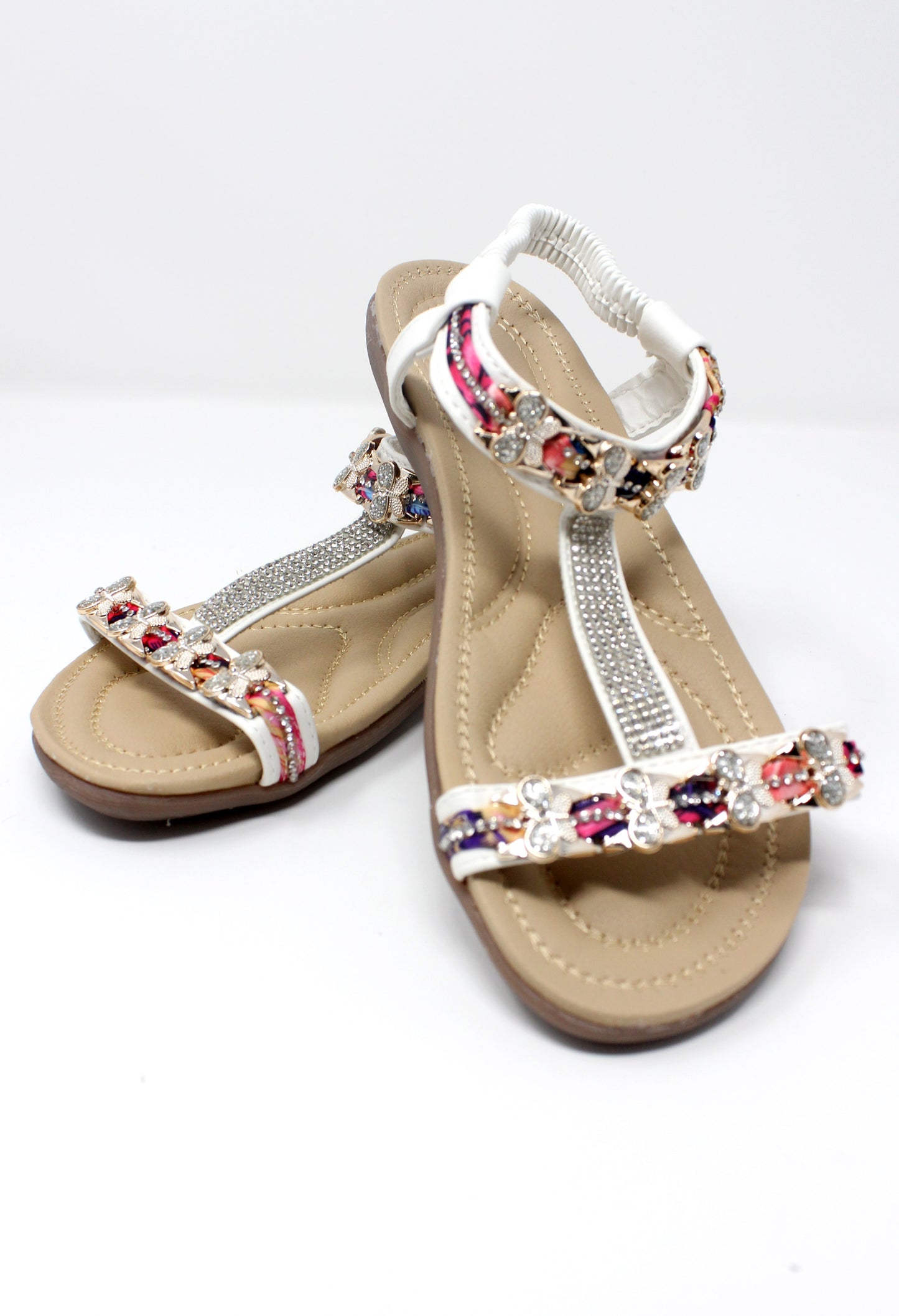 White Lightweight T Strap Flat Sandal