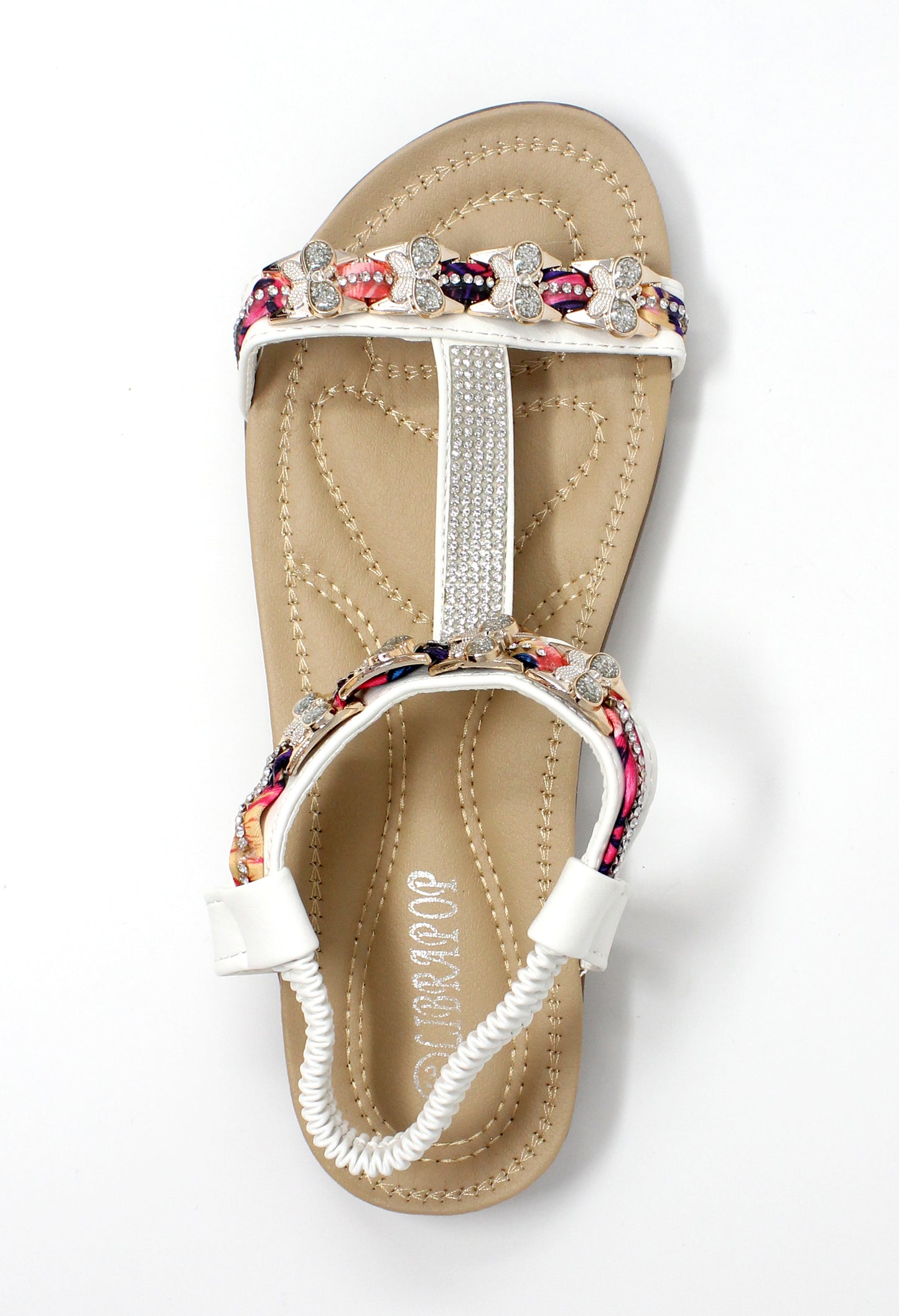 White Lightweight T Strap Flat Sandal