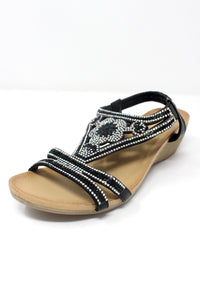 Black Lightweight Decorative Wedge Sandal