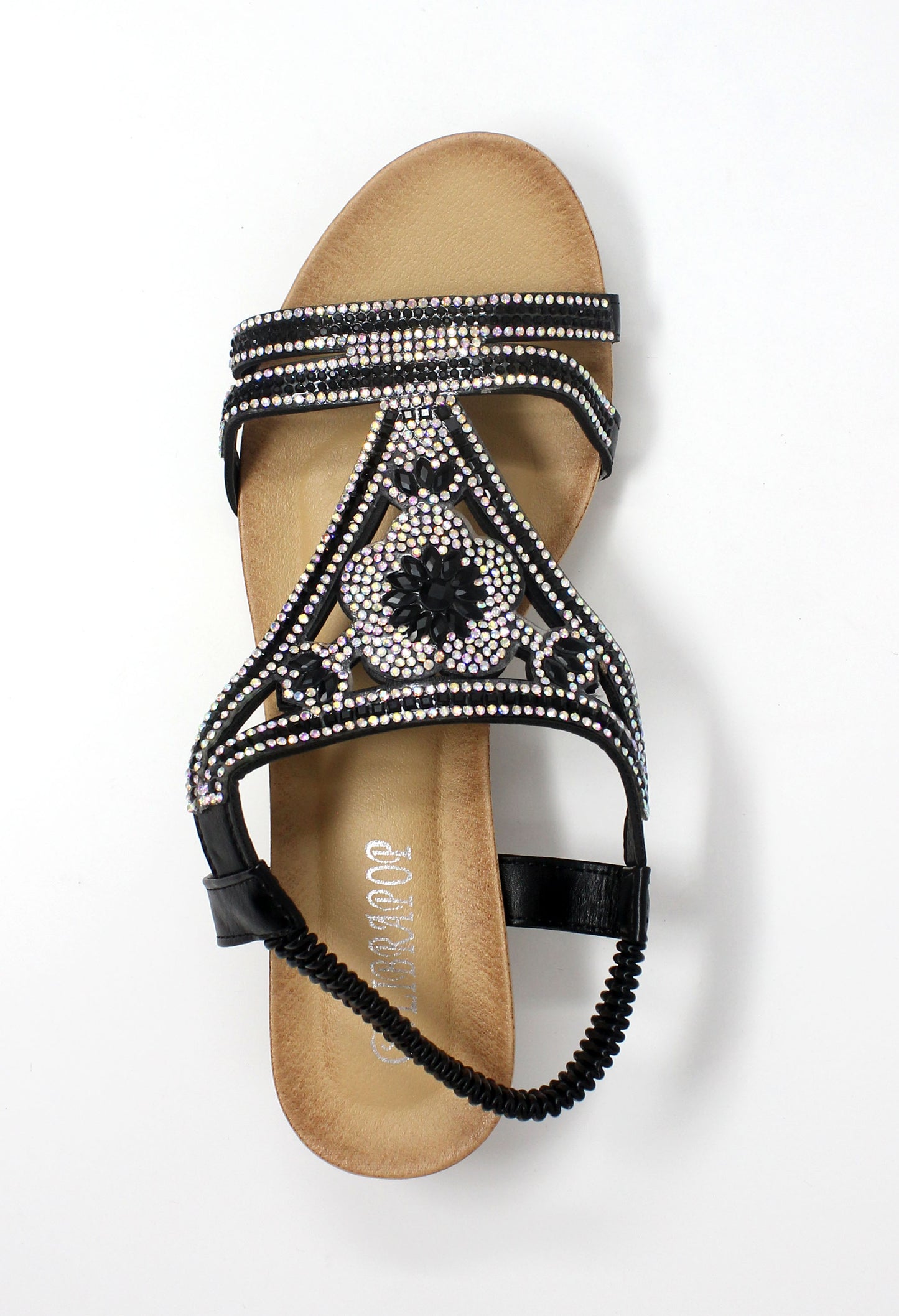 Black Lightweight Decorative Wedge Sandal