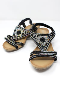 Black Lightweight Decorative Wedge Sandal