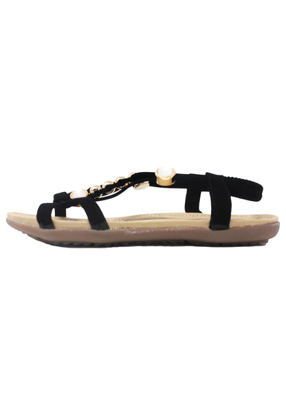 Black Lightweight T Strap Flat Sandal