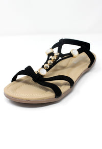 Black Lightweight T Strap Flat Sandal