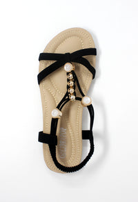 Black Lightweight T Strap Flat Sandal