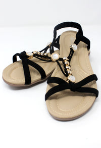 Black Lightweight T Strap Flat Sandal