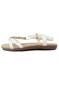 White Lightweight T Strap Flat Sandal-2