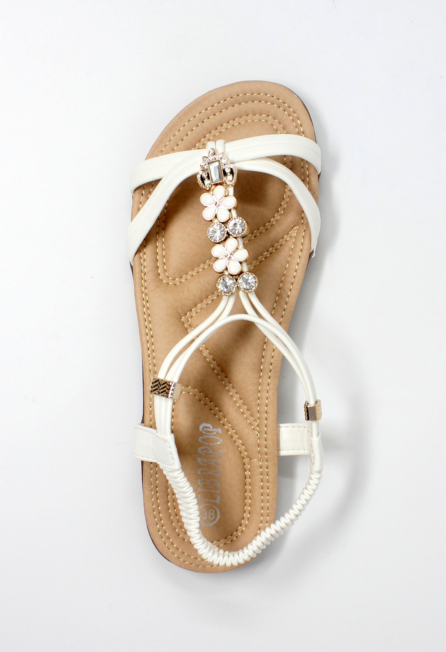 White Lightweight T Strap Flat Sandal-2