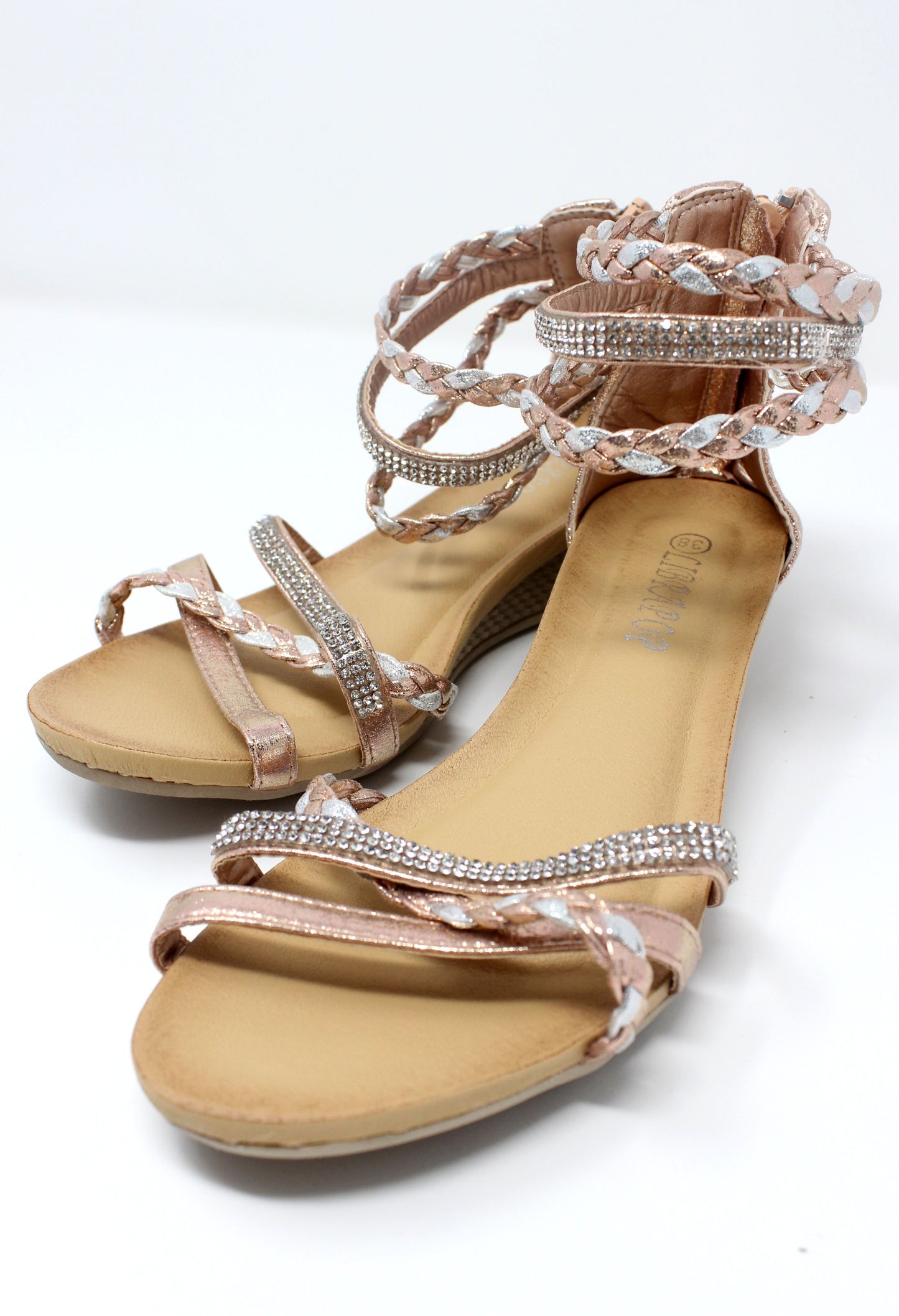 Rose Gold Lightweight Ankle Strap Wedge Sandal