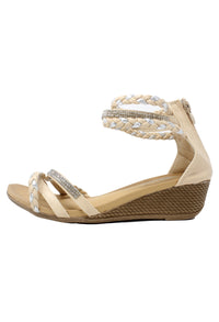 Beige Lightweight Ankle Strap Wedge Sandal-1