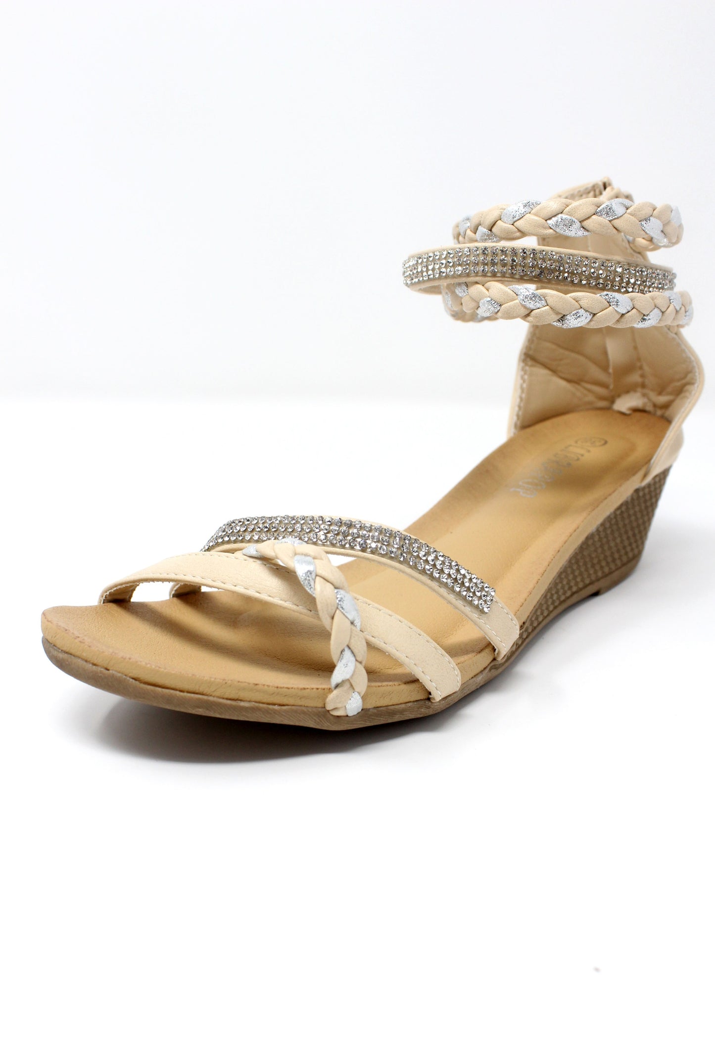 Beige Lightweight Ankle Strap Wedge Sandal-1