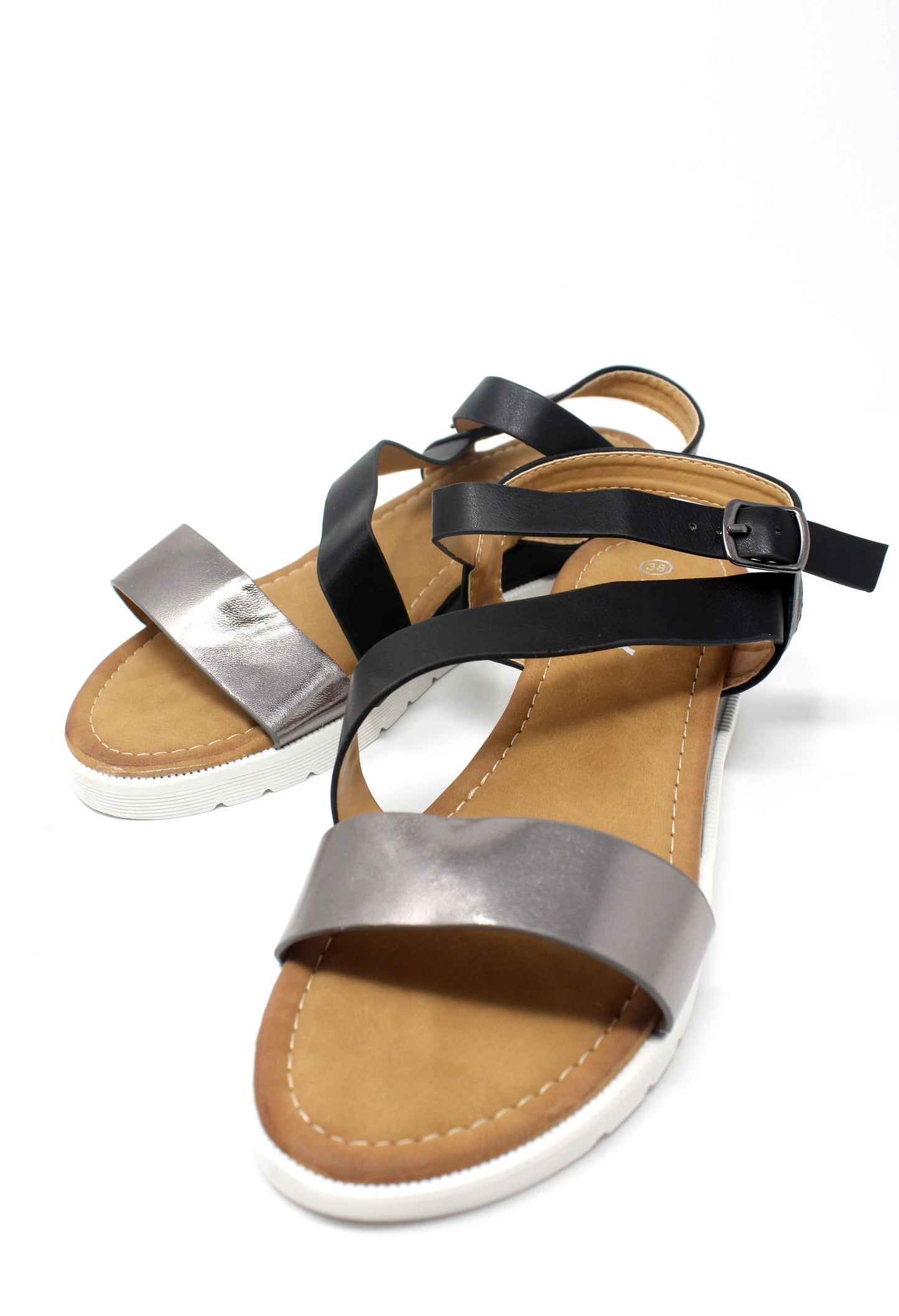 Lightweight Low Wedge Black & Pewter Sandal