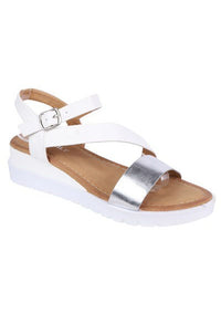 Lightweight Low Wedge White & Silver Sandal