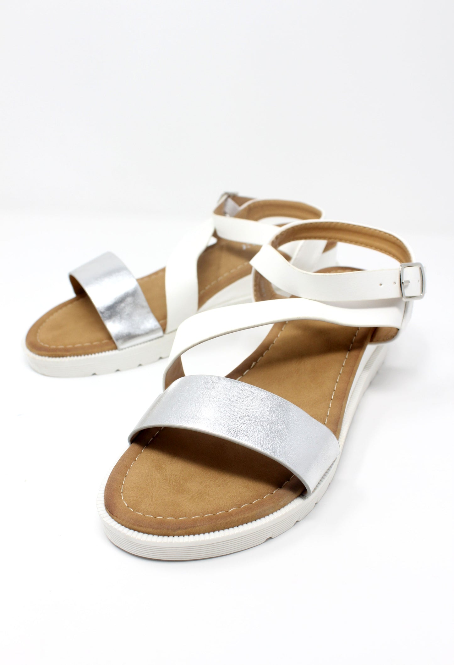 Lightweight Low Wedge White & Silver Sandal