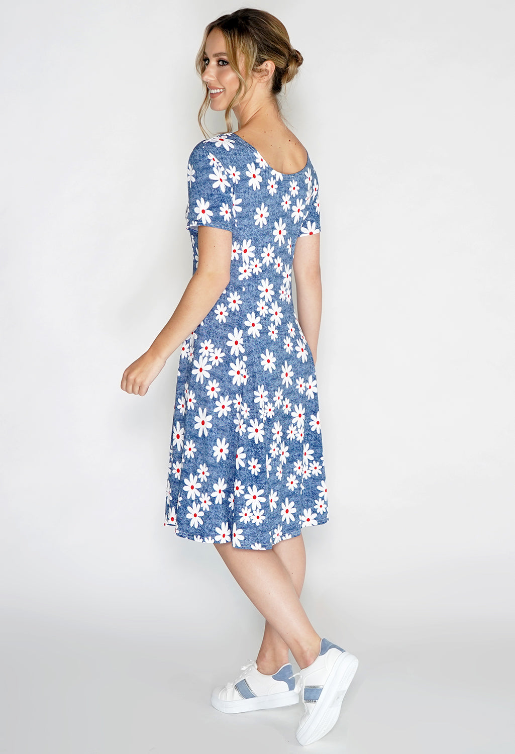 Blue Daisy Print Swing Dress