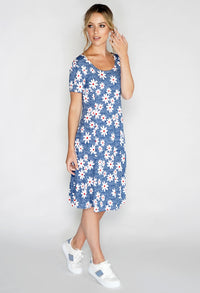 Blue Daisy Print Swing Dress