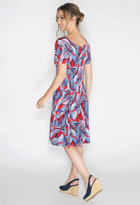 Abstract Red Leaf Print Swing Dress