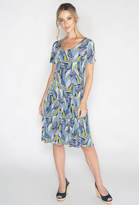 Abstract Green Leaf Print Swing Dress