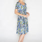 Abstract Green Leaf Print Swing Dress