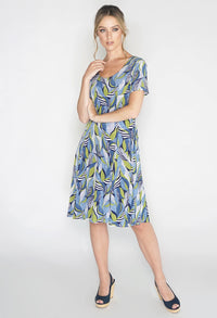 Abstract Green Leaf Print Swing Dress