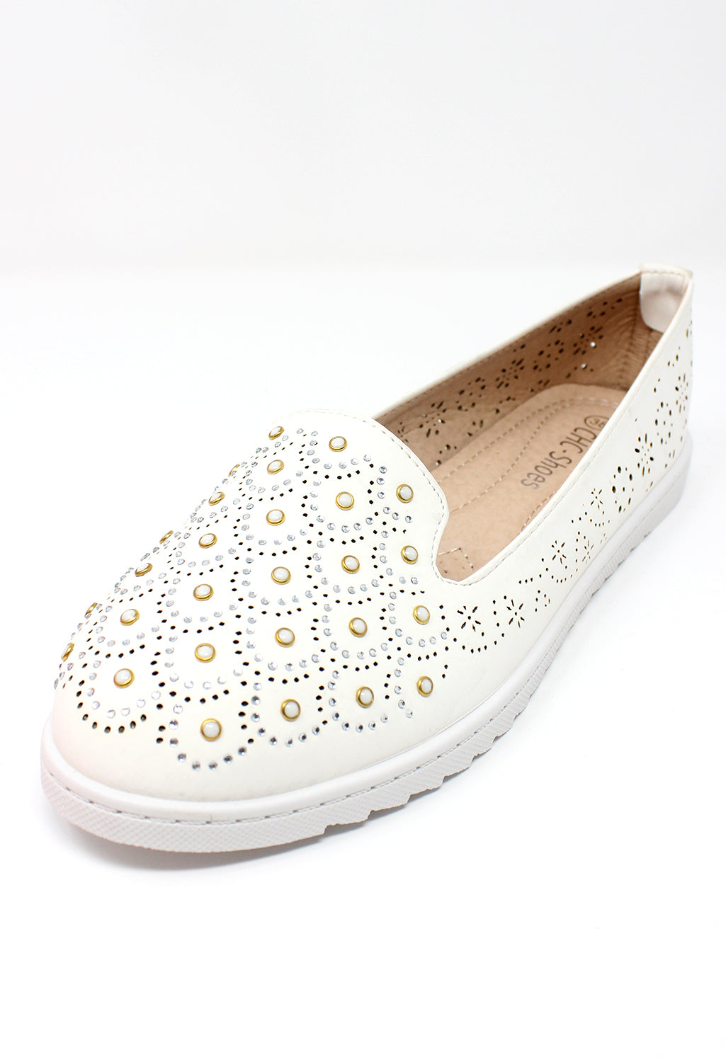 White Lightweight Pump with Decorative Stones