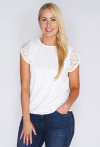 White Lace Circle Print Top