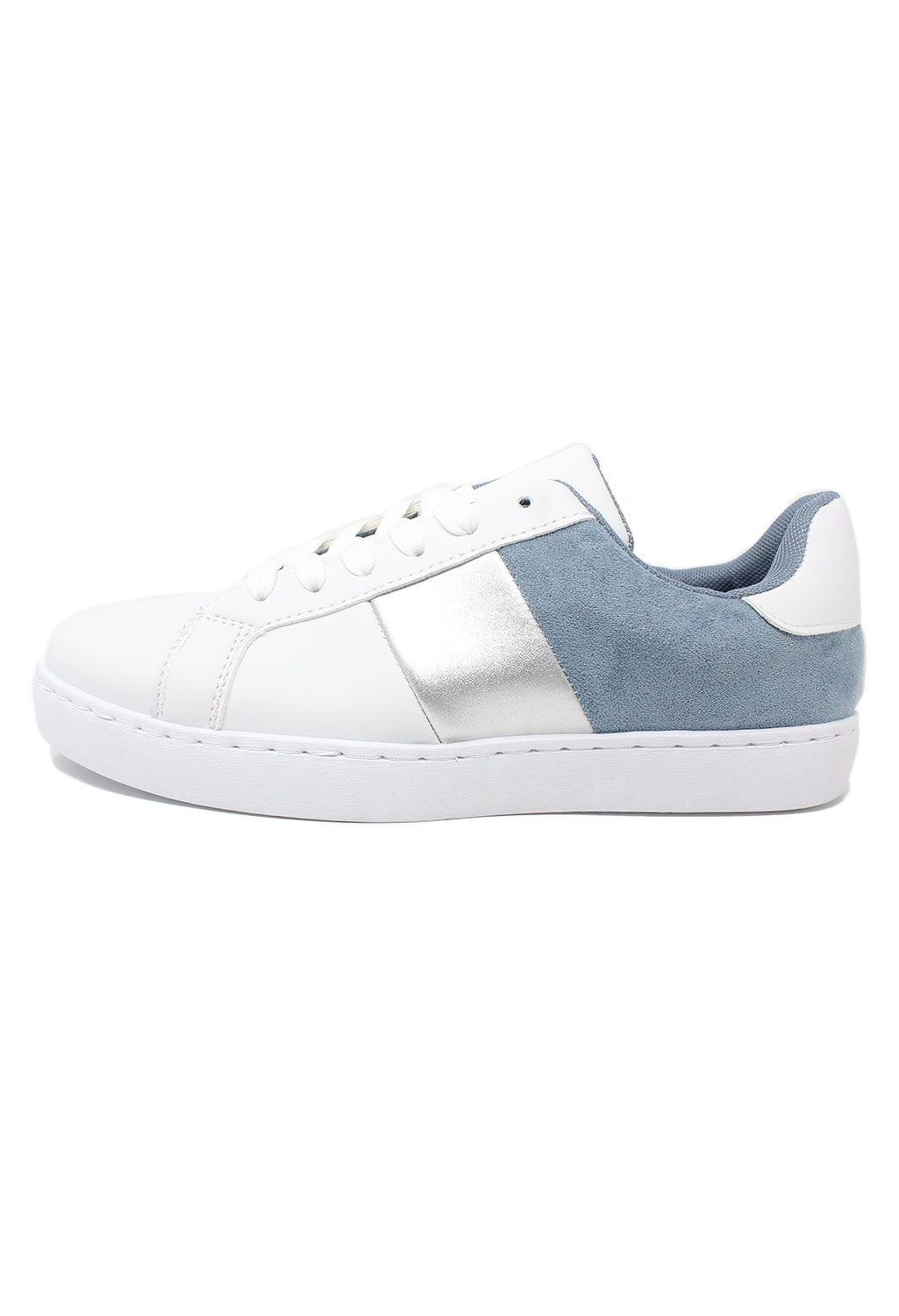 White Trainer with Blue & Silver Panel