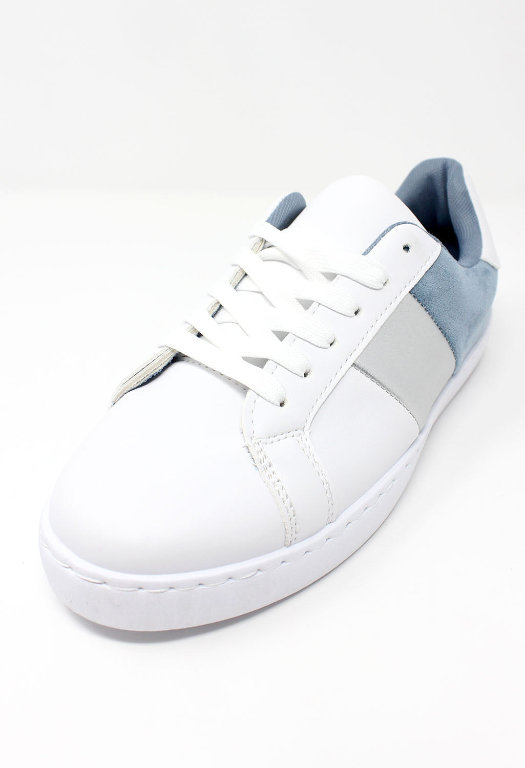 White Trainer with Blue & Silver Panel