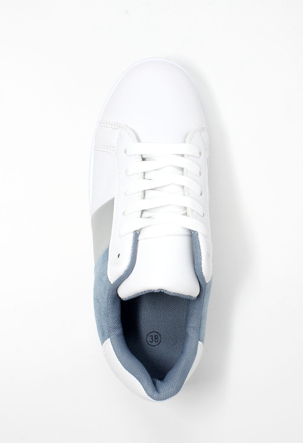 White Trainer with Blue & Silver Panel